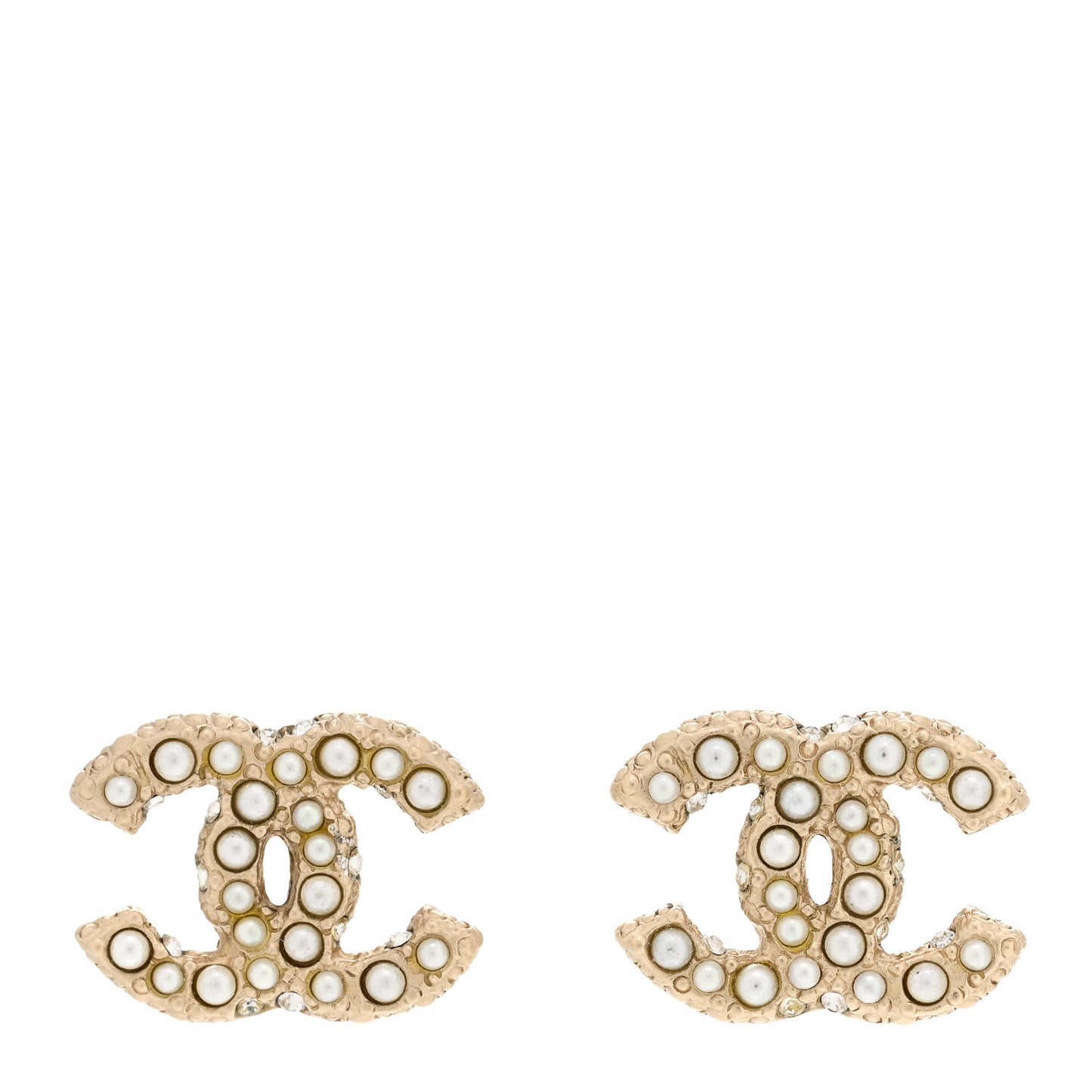 Metal Graduated Pearl Crystal CC Earrings Light Gold