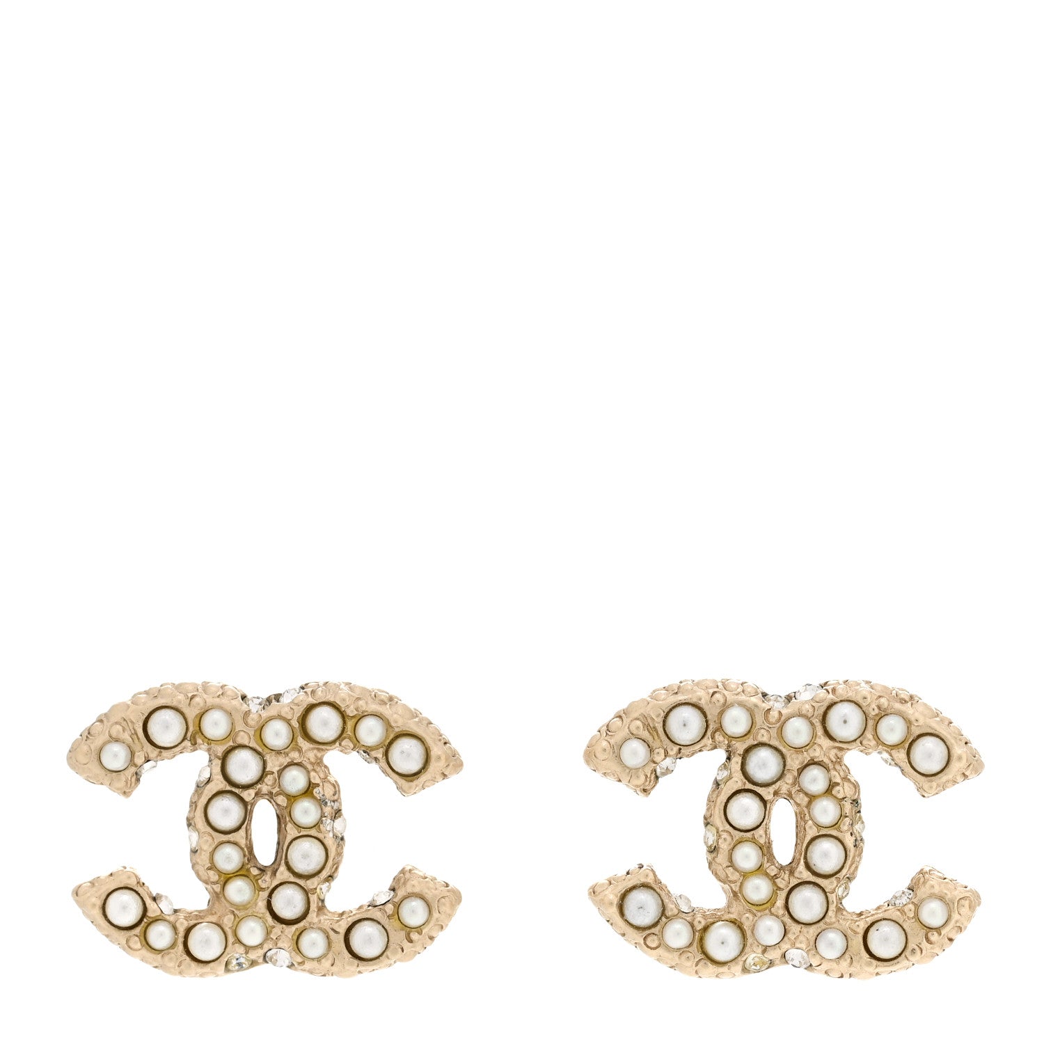 Chanel Metal Graduated Pearl Crystal CC Earrings Light Gold 1 of 5