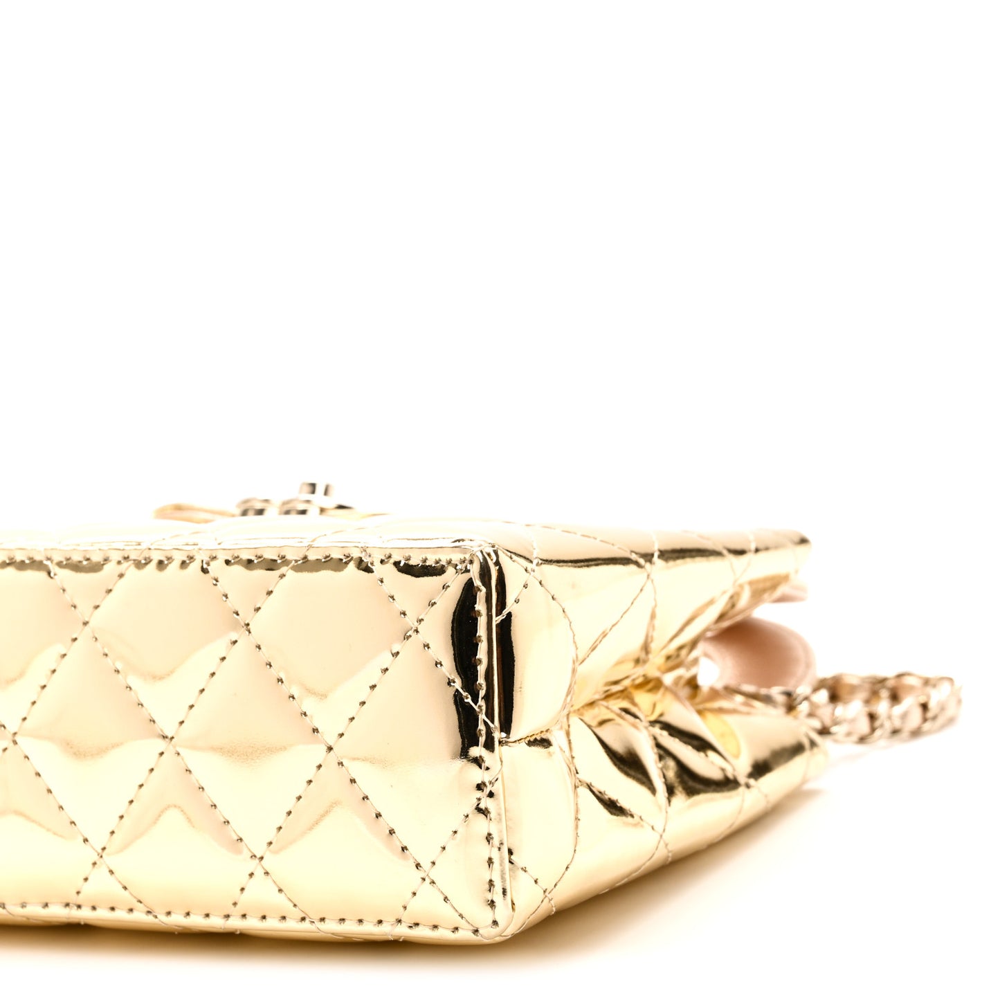 Mirror Calfskin Metallic Calfskin Quilted Nano Kelly Shopper Gold