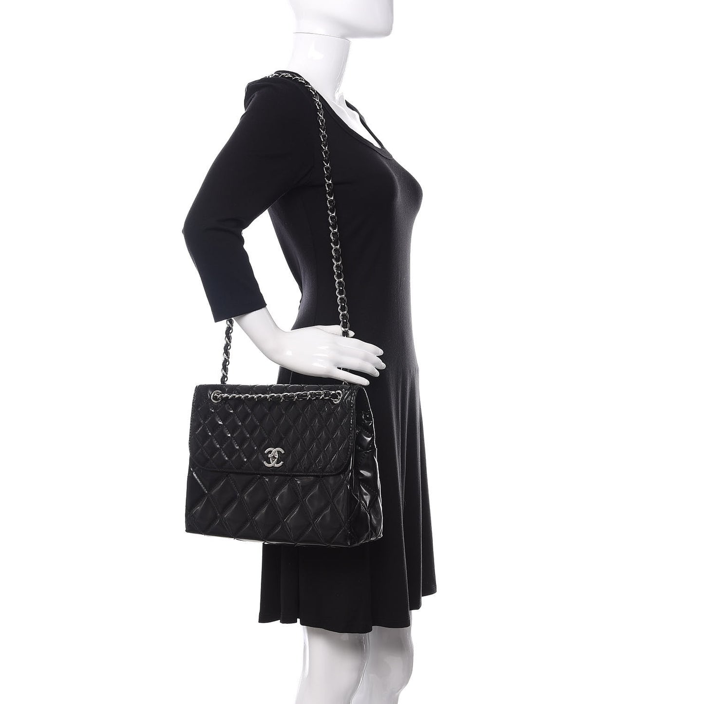 Vinyl Quilted In the Business Flap Bag Black
