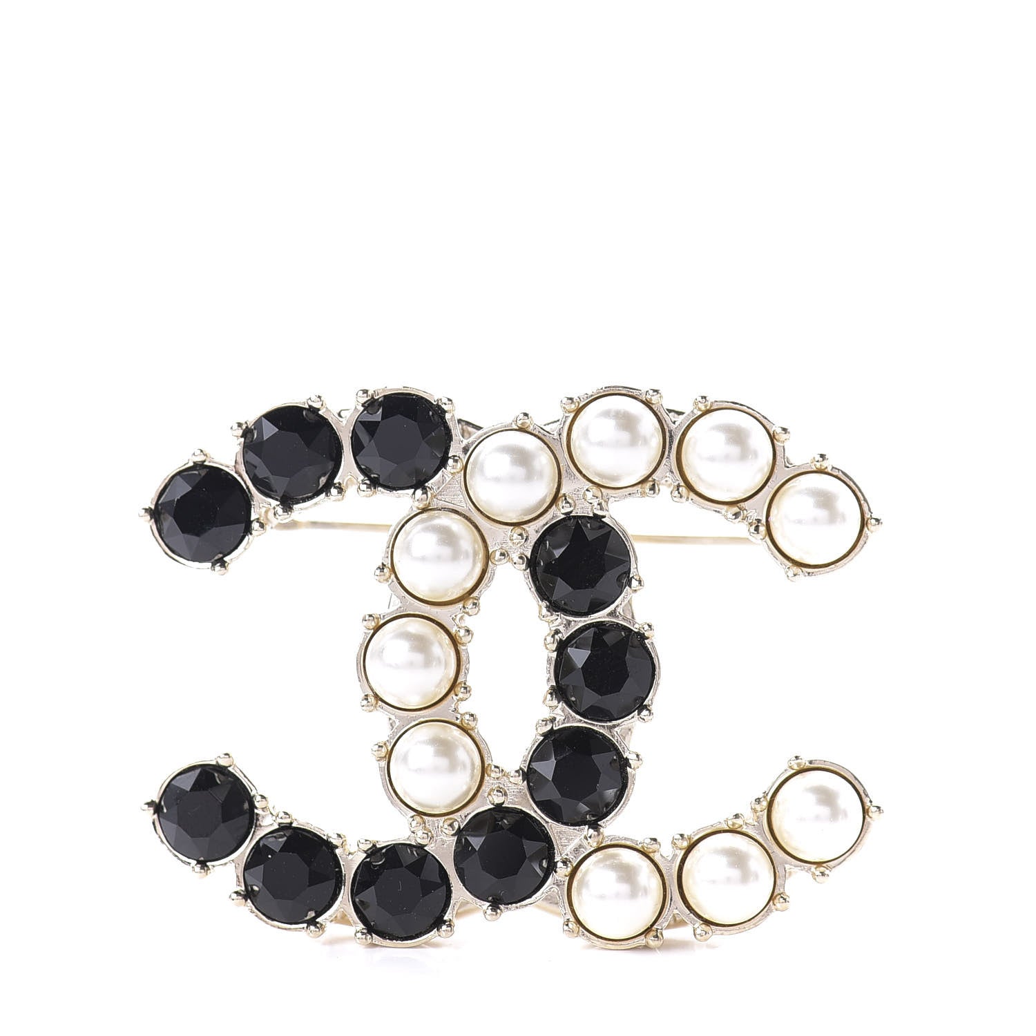 Chanel Crystal Pearl CC Dazzling Domino Brooch Gold Black 1 of 5