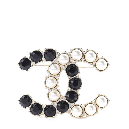 Chanel Crystal Pearl CC Dazzling Domino Brooch Gold Black 1 of 5