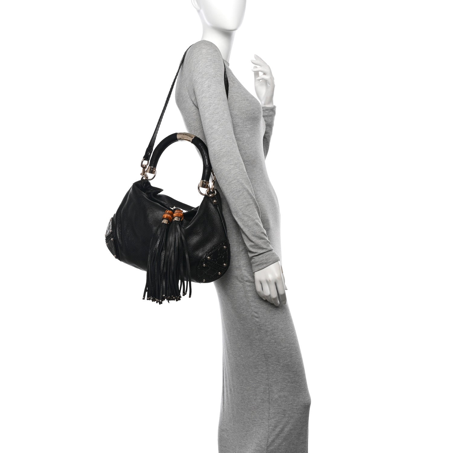 Gucci Calfskin Medium Indy Top Handle Hobo Black 2 of 11