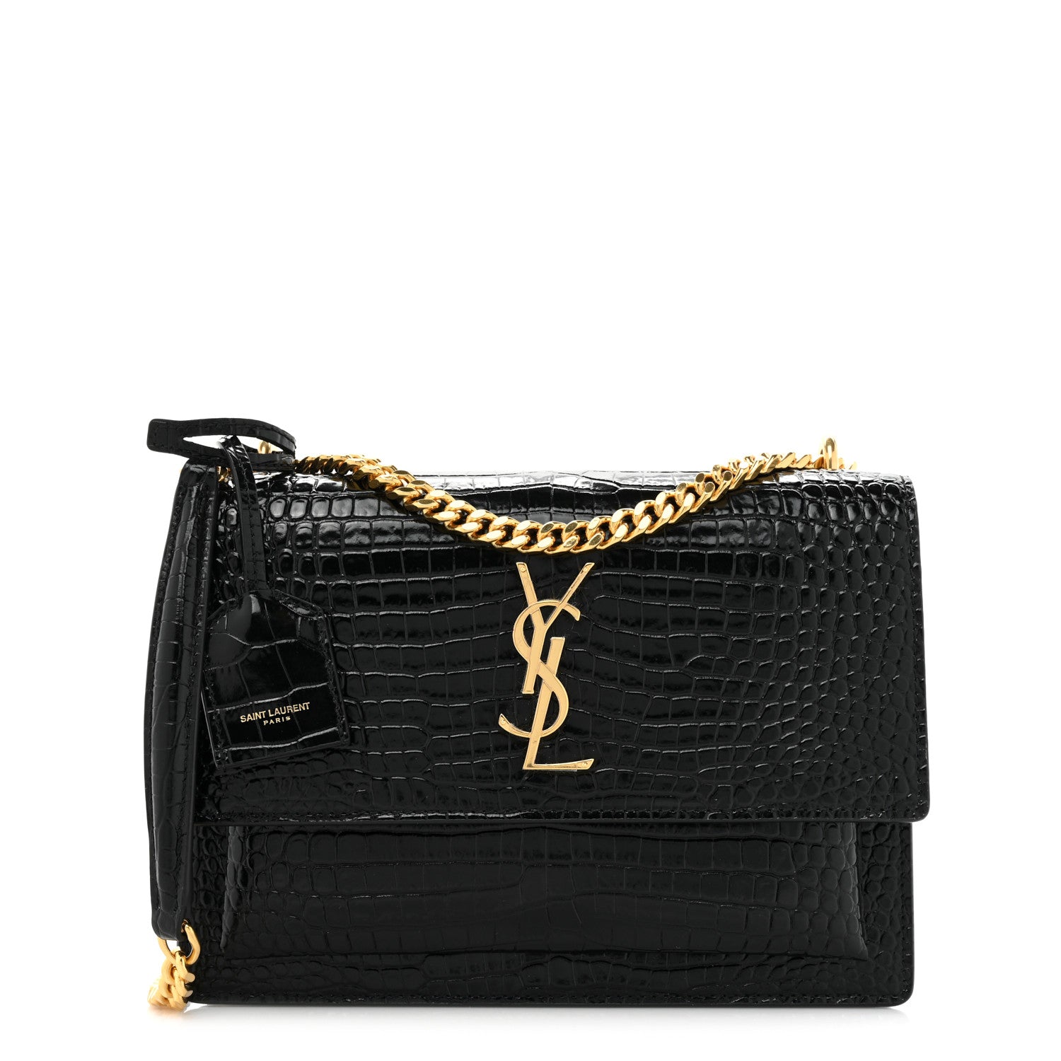 Saint Laurent Calfskin Crocodile Embossed Medium Monogram Sunset Black 1 of 14