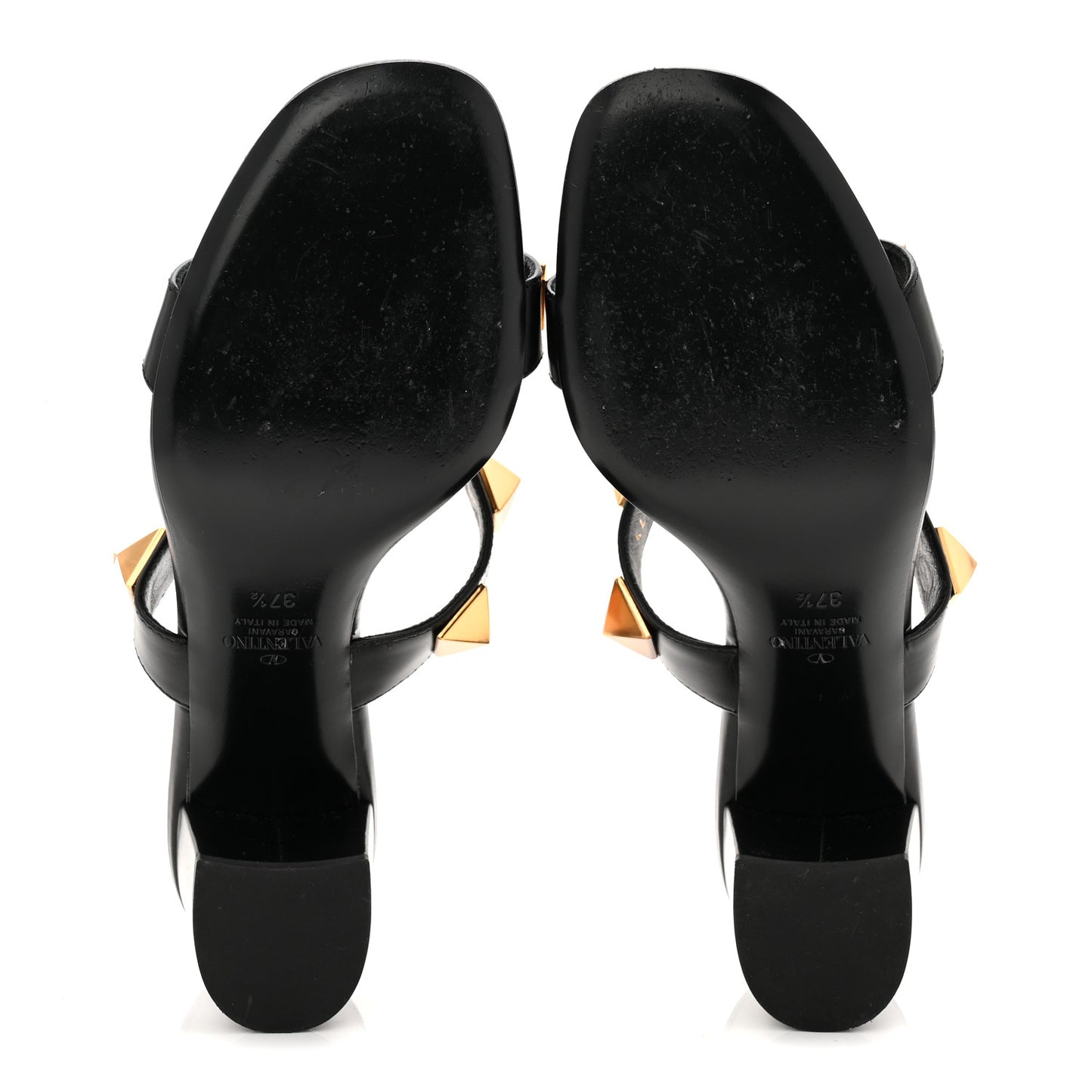 Calfskin Roman Stud 60mm Slide Sandals 37.5 Black
