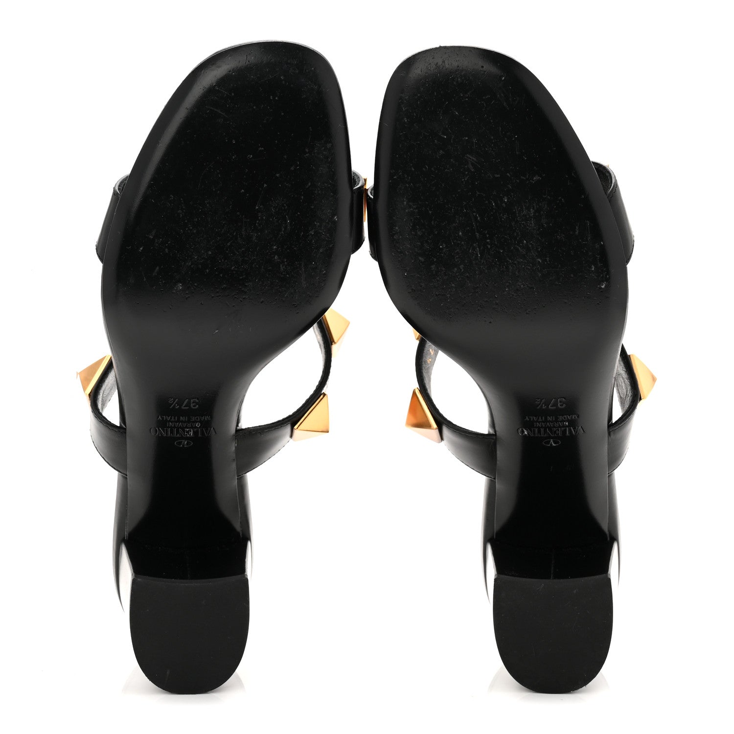 Valentino Garavani Calfskin Roman Stud 60mm Slide Sandals 37.5 Black 6 of 9