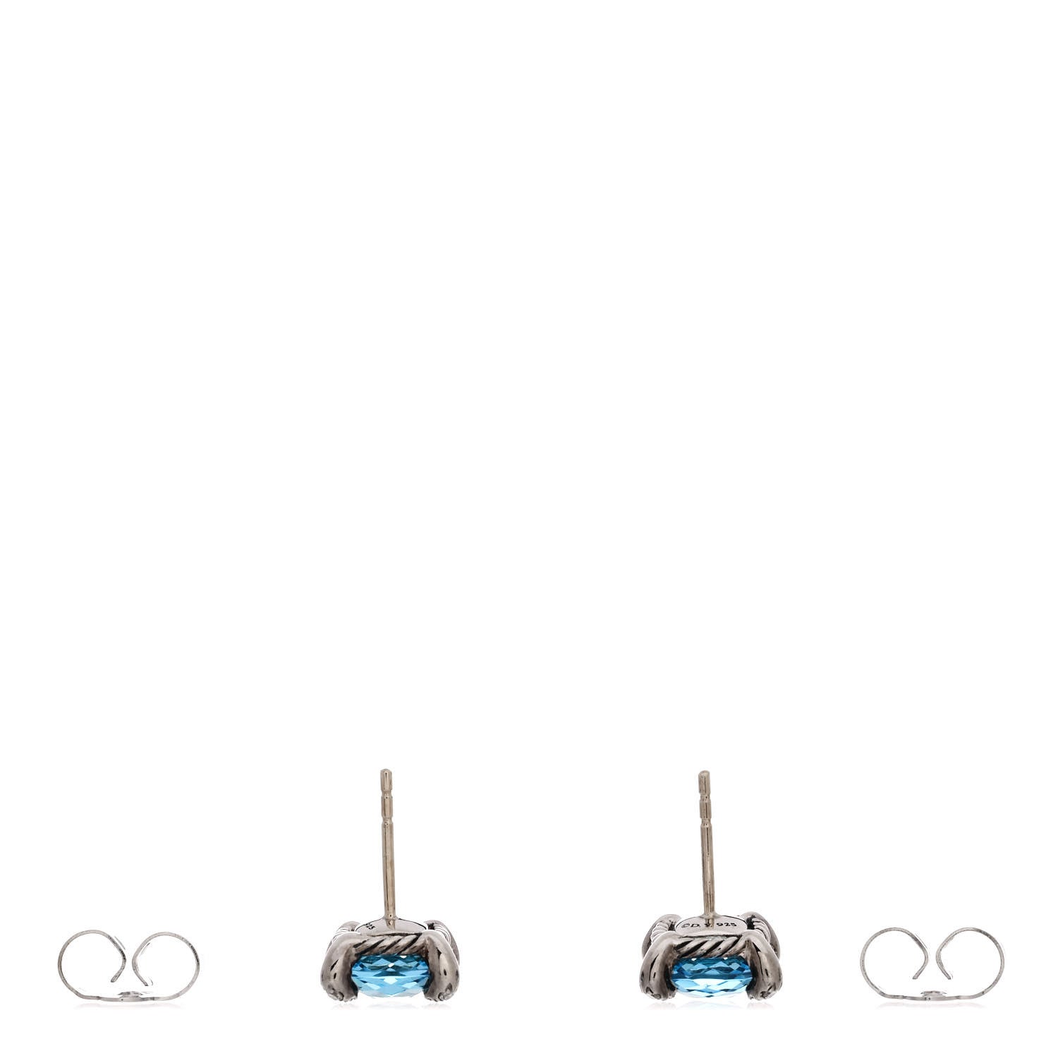 David Yurman Sterling Silver Diamond Blue Topaz 9mm Chatelaine Earrings 3 of 5