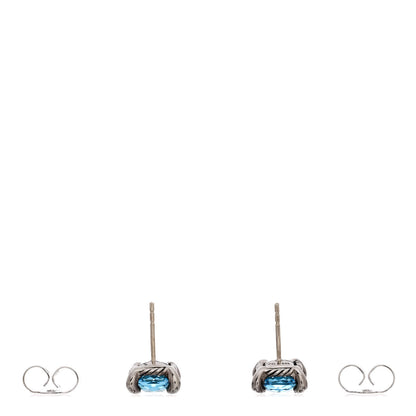 David Yurman Sterling Silver Diamond Blue Topaz 9mm Chatelaine Earrings 3 of 5