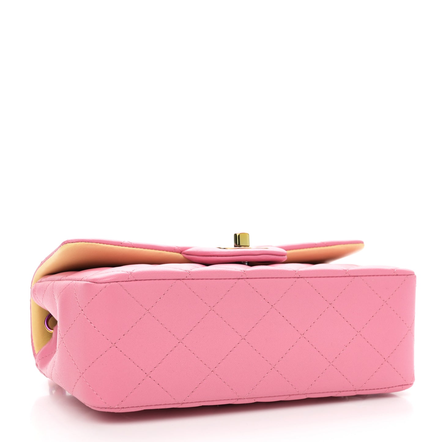 Lambskin Quilted Mini Rectangular Flap Pink Yellow