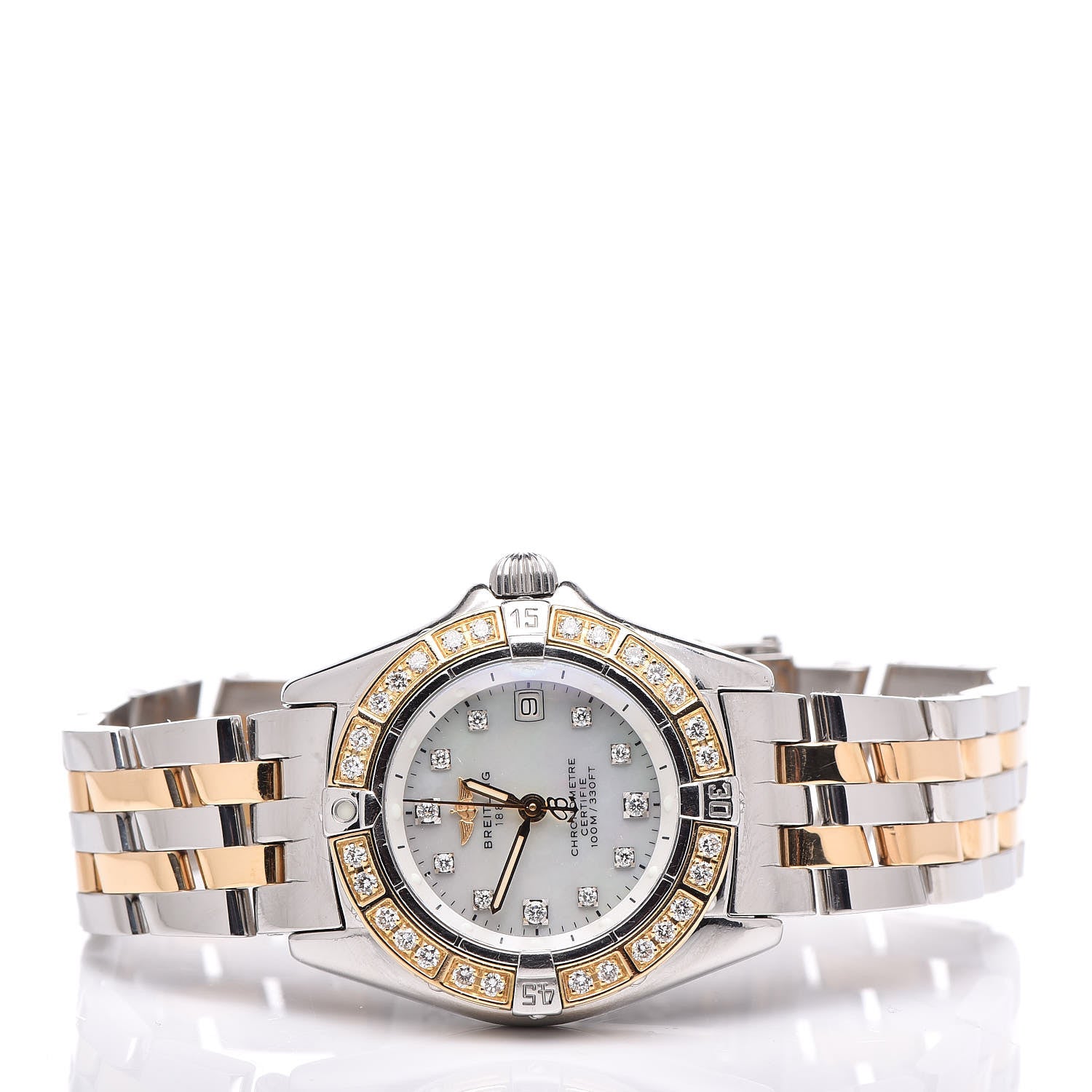 Breitling Stainless Steel 18K Yellow Gold Diamond Mother of Pearl 29mm Callistino Acie Quartz Watch D72345 3 of 7