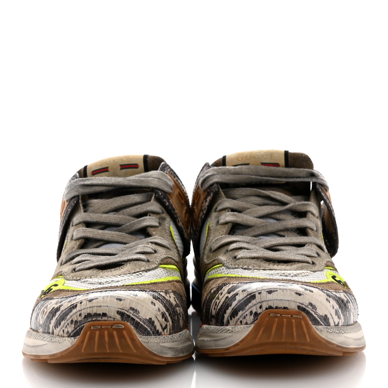 Gucci Suede Calfskin Tejus Printed Mens Ultrapace Sneakers 7.5 Natural Ardesia Neon Yellow 3 of 12