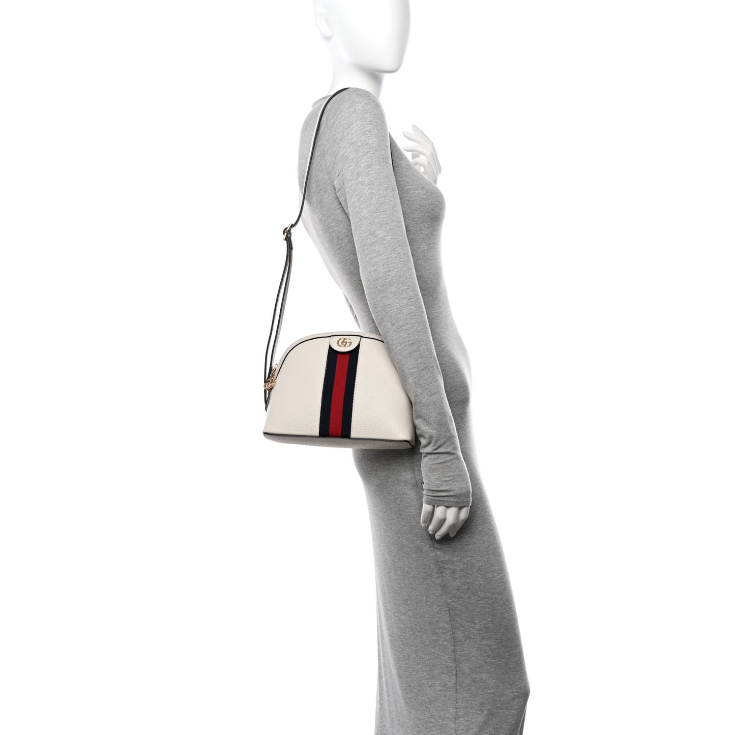 Textured Dollar Calfskin Web Small Ophidia Dome Shoulder Bag Mystic White