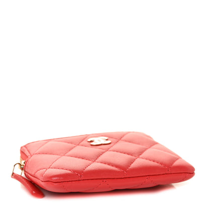 Chanel Lambskin Quilted Zip Card Holder Wallet Red 4 of 10