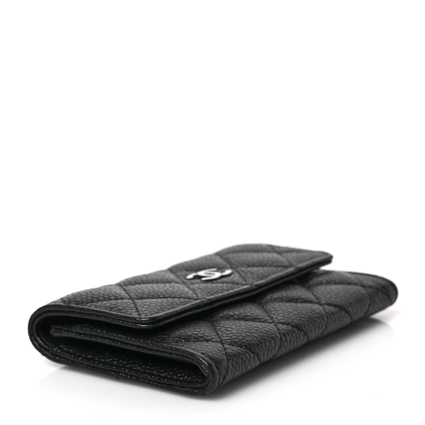 Caviar Quilted Flap Card Holder Black
