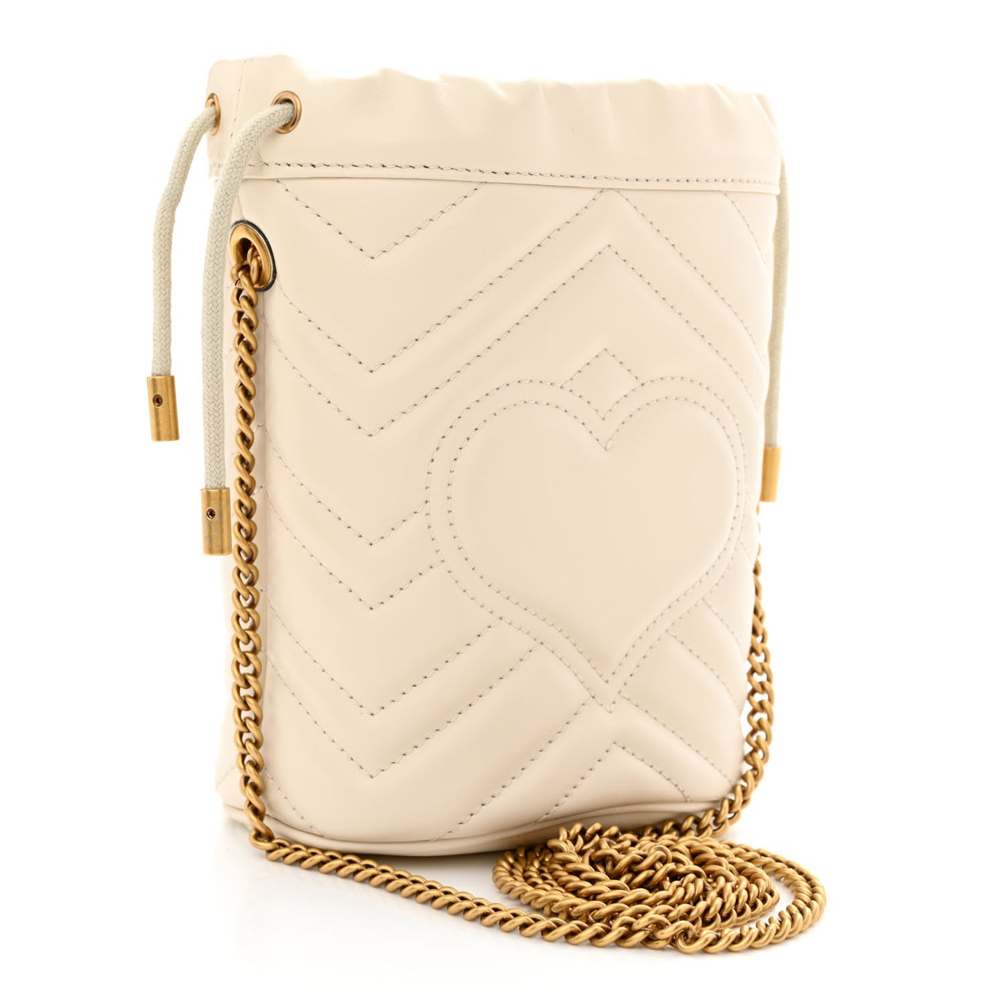 Calfskin Matelasse Mini GG Marmont 2.0 Bucket Bag White
