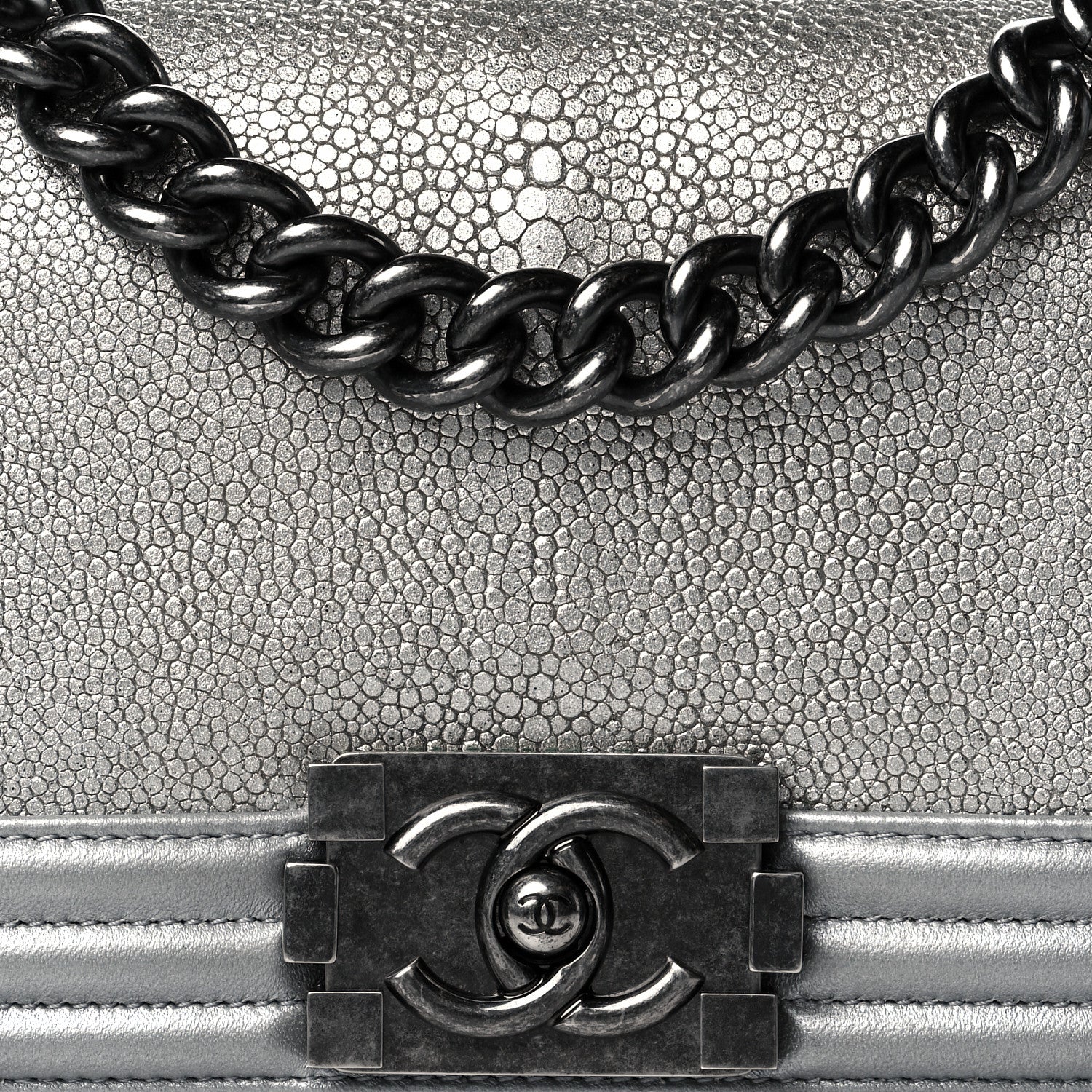Chanel Galuchat Stingray Small Boy Flap Silver 8 of 11