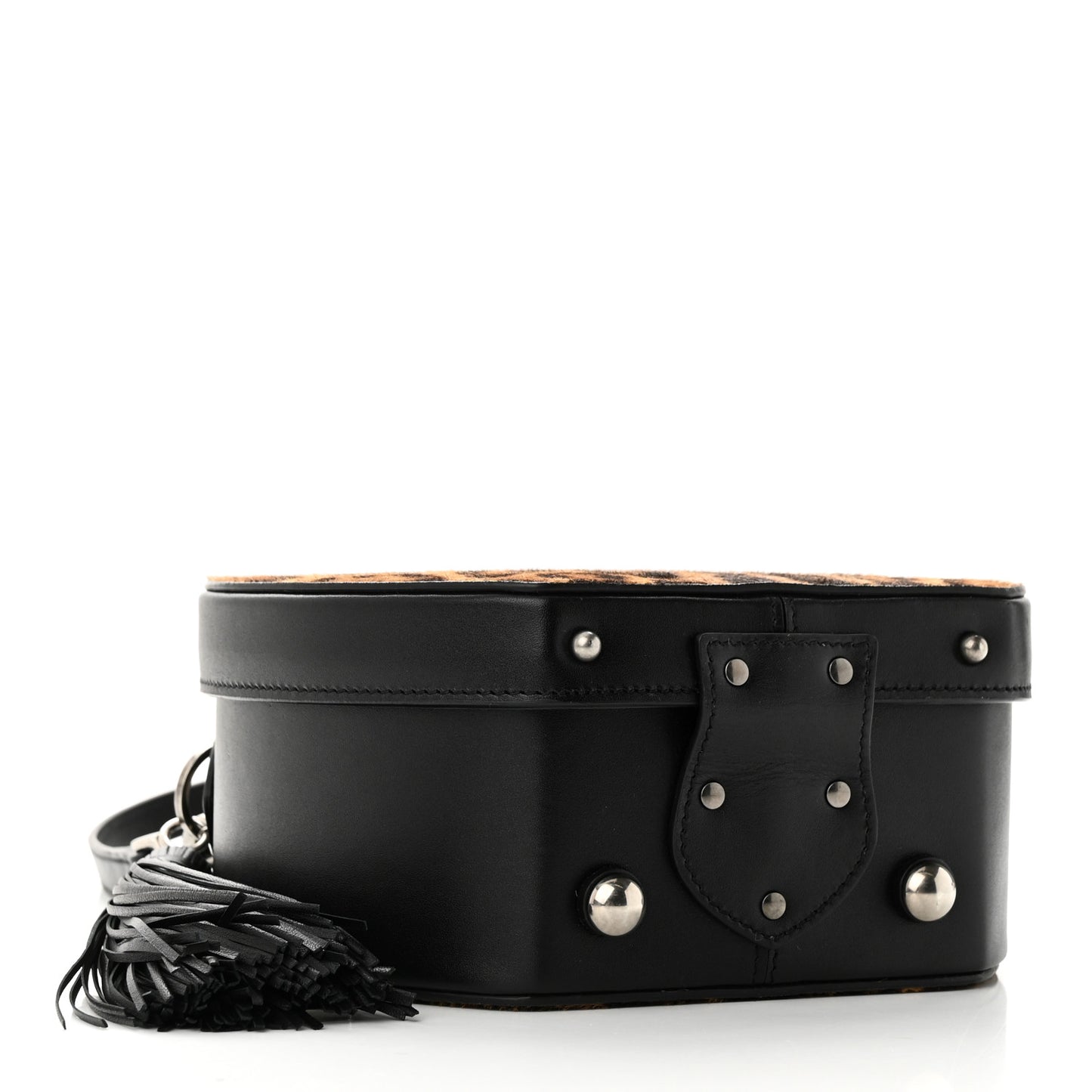 Calf Hair Leopard Print Mica Hat Box Black Brown