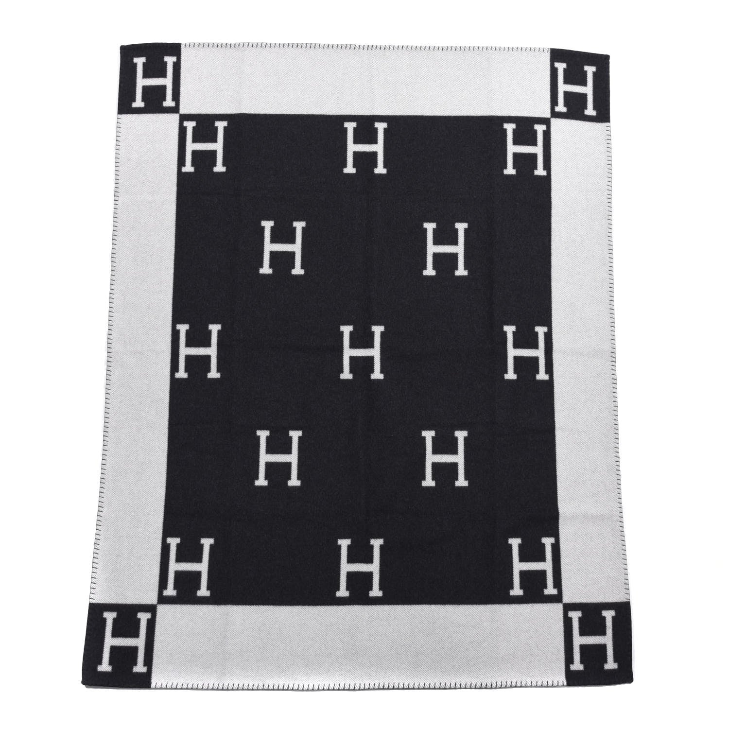 Hermes Wool Cashmere Avalon Blanket Ecru Gris Fonce 1 of 3