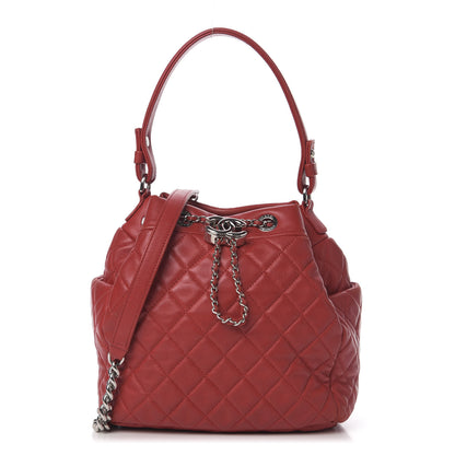 Chanel Lambskin Quilted Small CC Chain Drawstring Bucket Bag Red 1 of 15