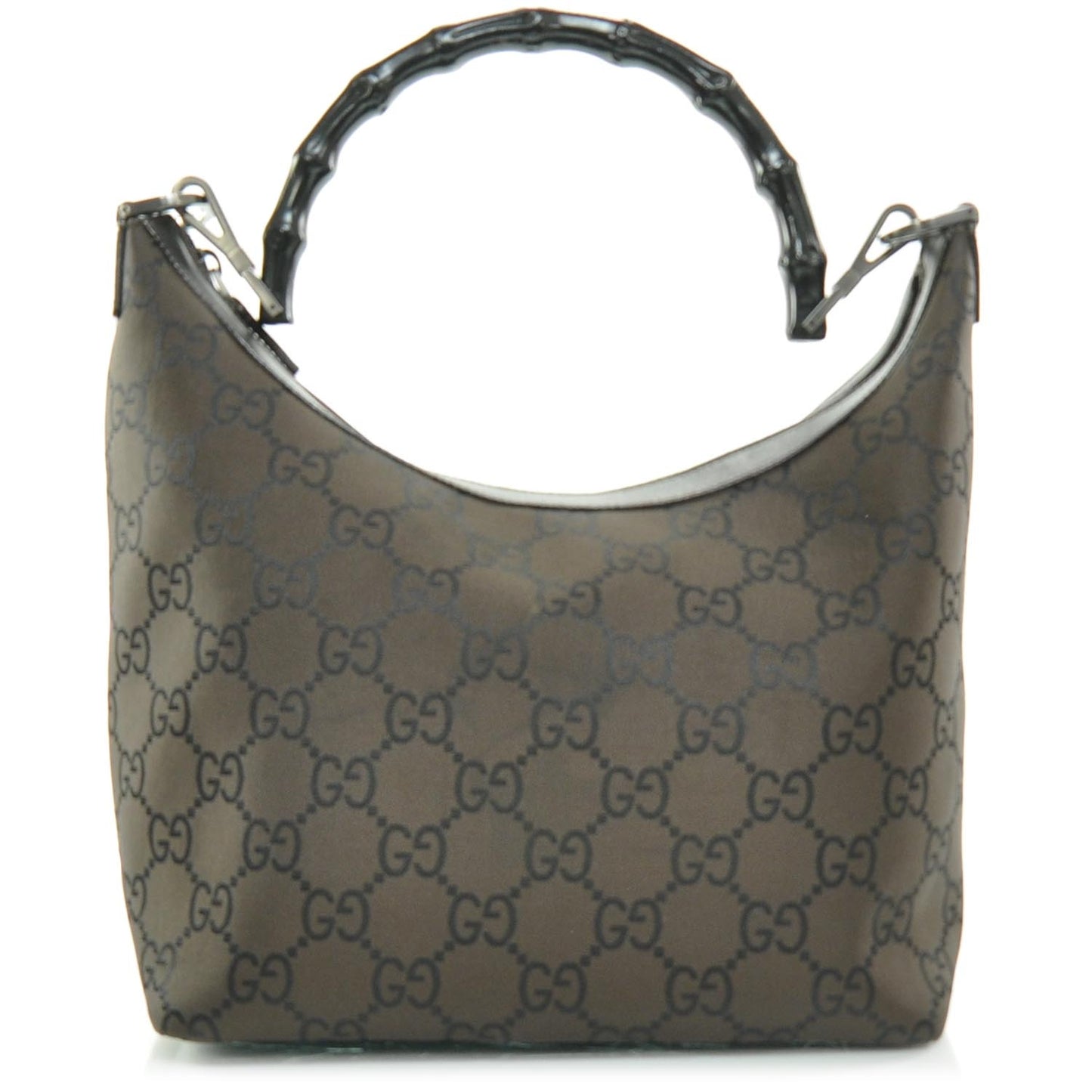 Nylon Monogram Bamboo Handle Hobo Brown