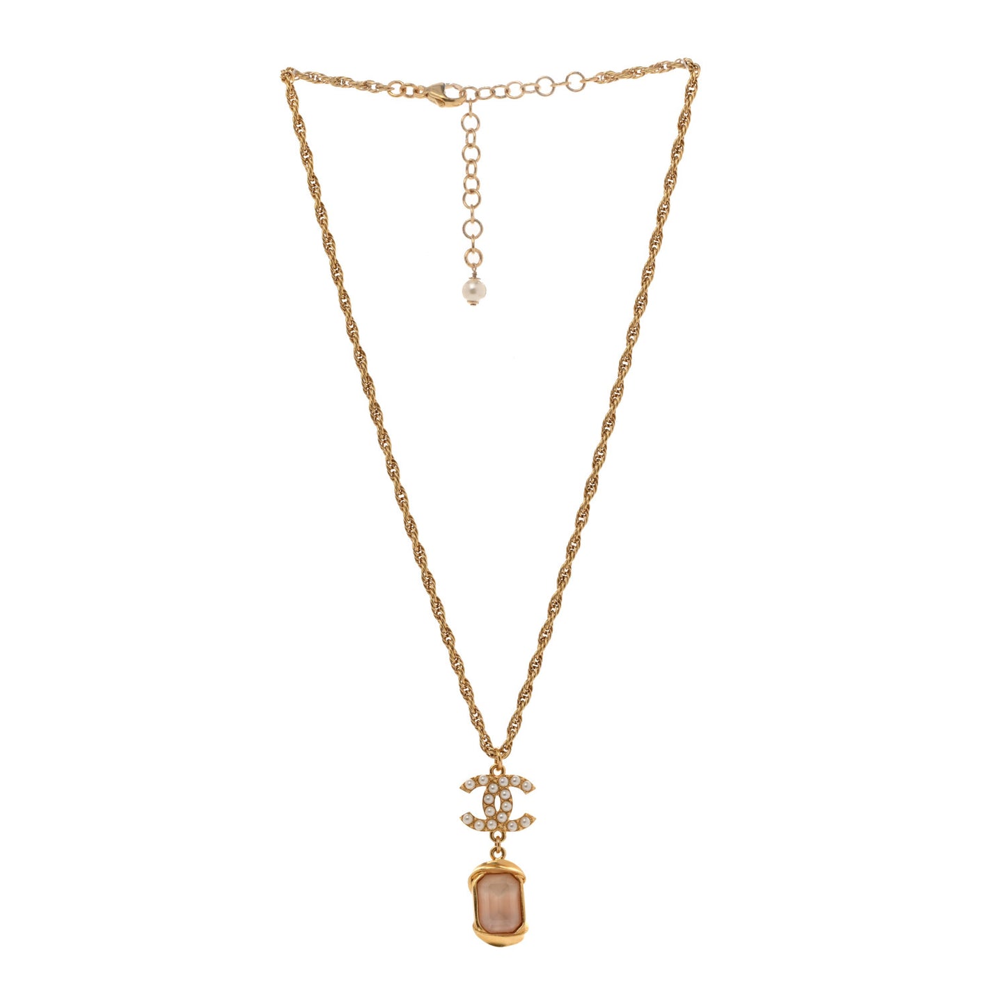 Pearl Crystal CC Pendant Necklace Gold Pink Pearly White