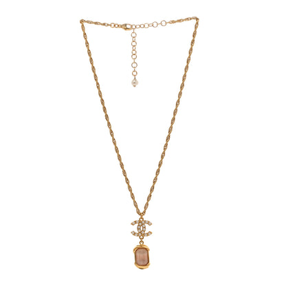 Chanel Pearl Crystal CC Pendant Necklace Gold Pink Pearly White 3 of 5