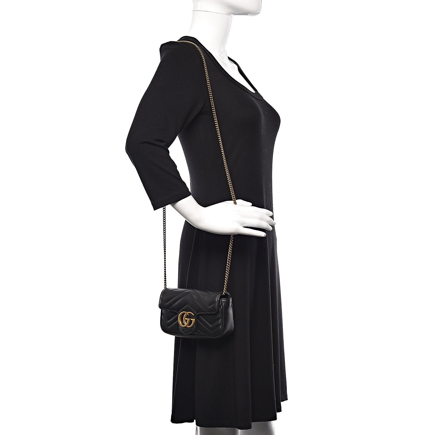 Gucci Calfskin Matelasse Super Mini GG Marmont Shoulder Bag Black 2 of 10