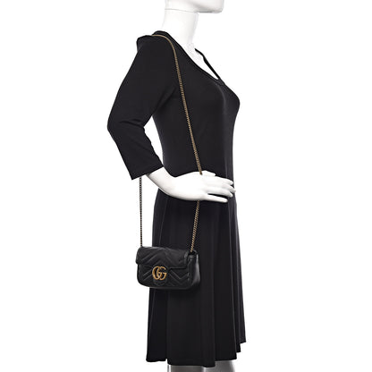 Gucci Calfskin Matelasse Super Mini GG Marmont Shoulder Bag Black 2 of 10