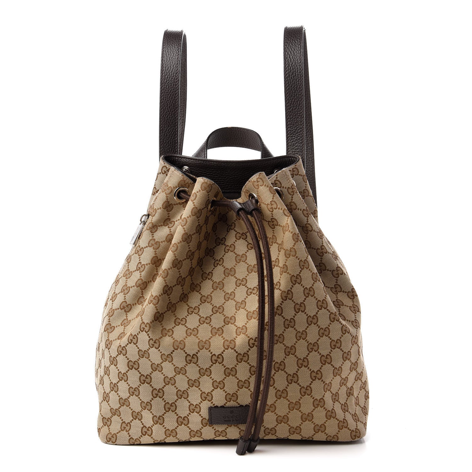 Gucci Monogram Dollar Calfskin O Drawstring Backpack Beige Ebony Testa di Moro Dark Chocolate 1 of 12