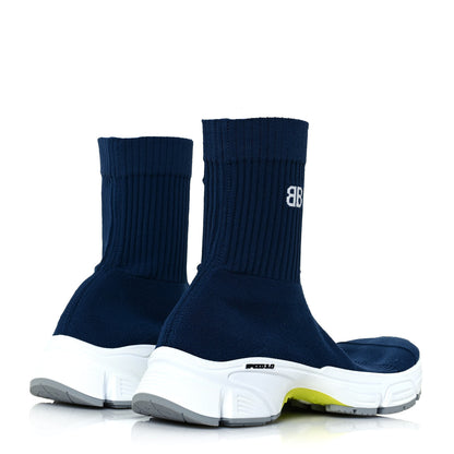 Balenciaga Technical Ribbed 3D Recycled Knit Tri-Color Womens Speed 3.0 Sneakers 38 Navy White Grey Fluo Yellow 4 of 7