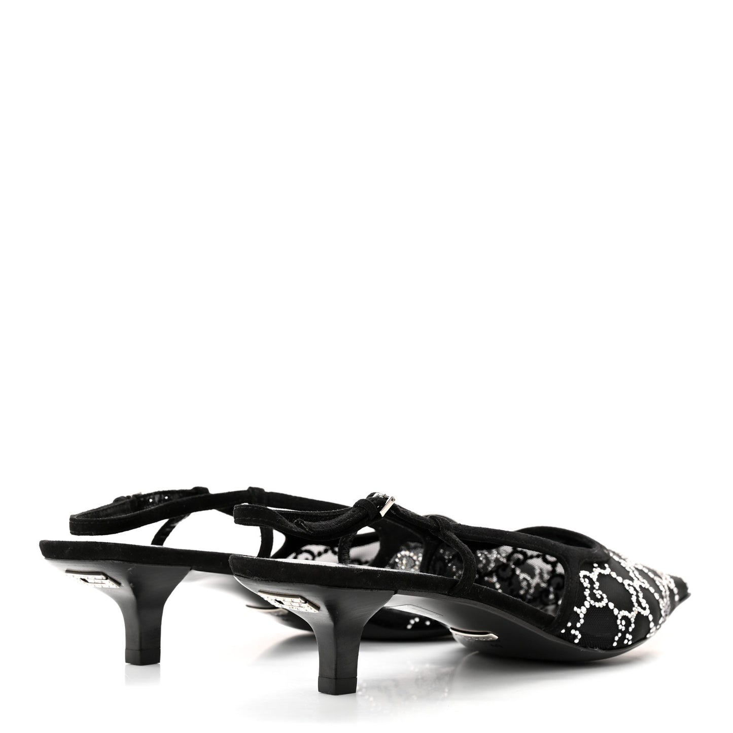 Tela Retino Kid Scamosciato Crystal GG Monogram Square G 35mm Slingback Pumps 41 Black