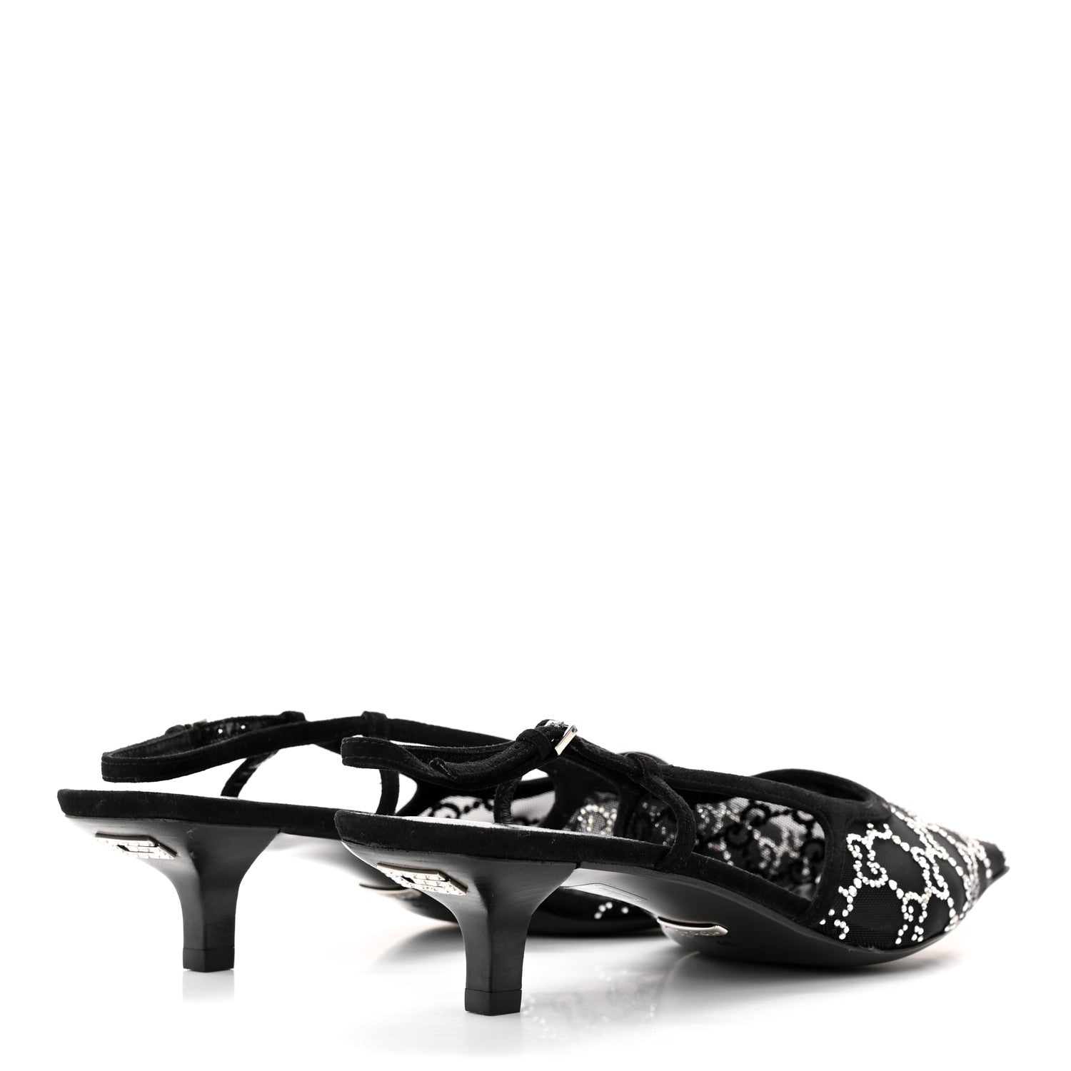 Gucci Tela Retino Kid Scamosciato Crystal GG Monogram Square G 35mm Slingback Pumps 41 Black 4 of 9