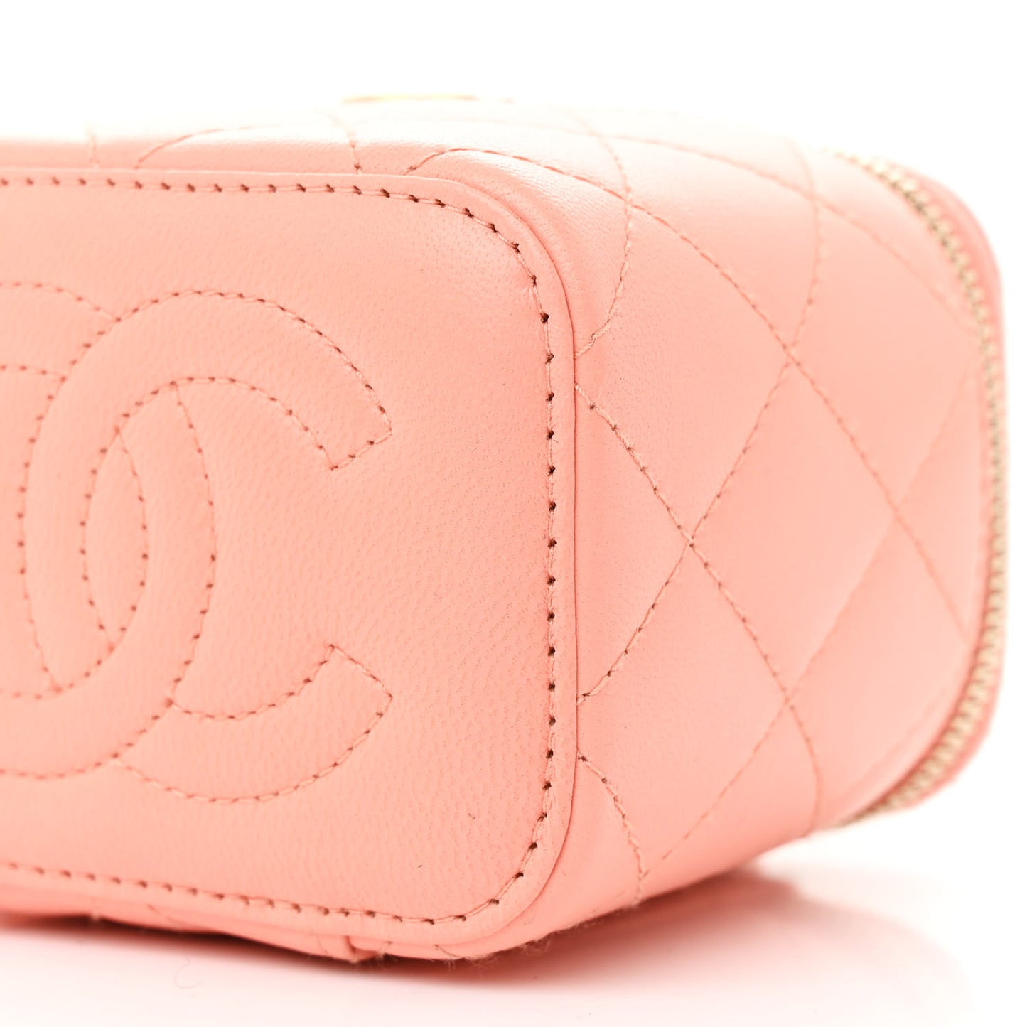 Lambskin Quilted Pearl Crush Mini Vanity Case With Chain Coral