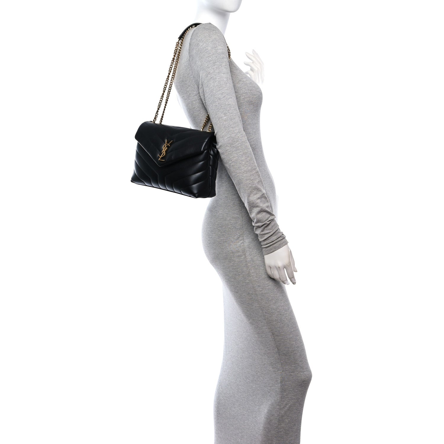 Saint Laurent Calfskin Y Quilted Monogram Small Loulou Chain Satchel Black 2 of 11
