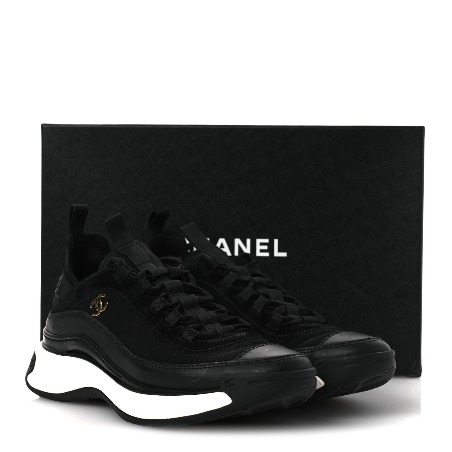 Velvet Calfskin Mixed Fibers CC Sneakers 38.5 Black