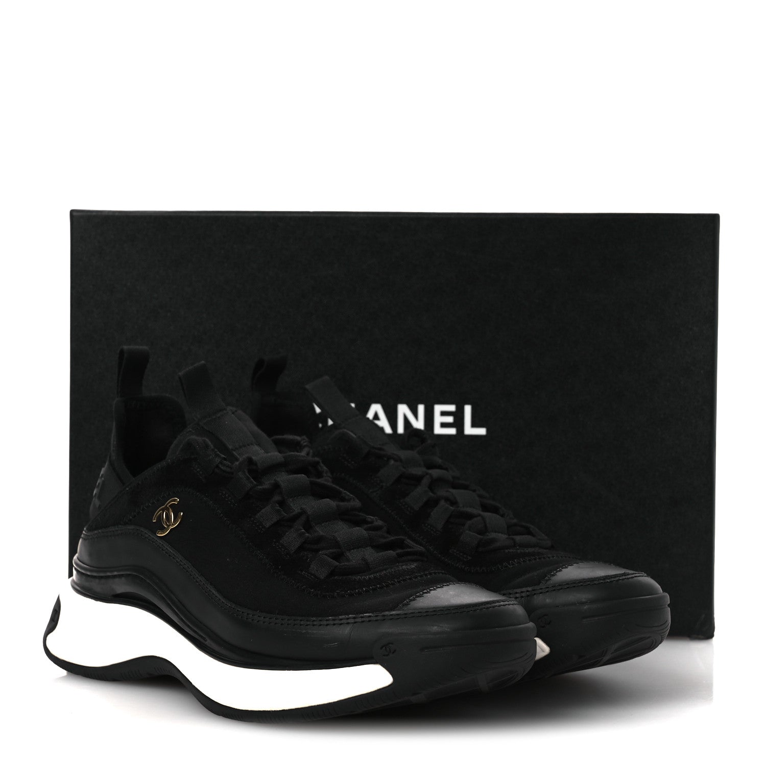 Chanel Velvet Calfskin Mixed Fibers CC Sneakers 38.5 Black 15 of 15