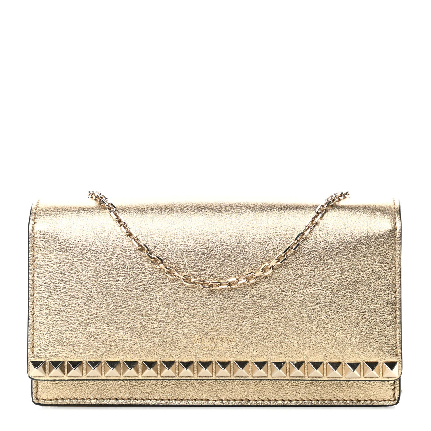 Valentino Garavani Metallic Calfskin Rockstud No Limit Wallet On Chain Gold 1 of 10