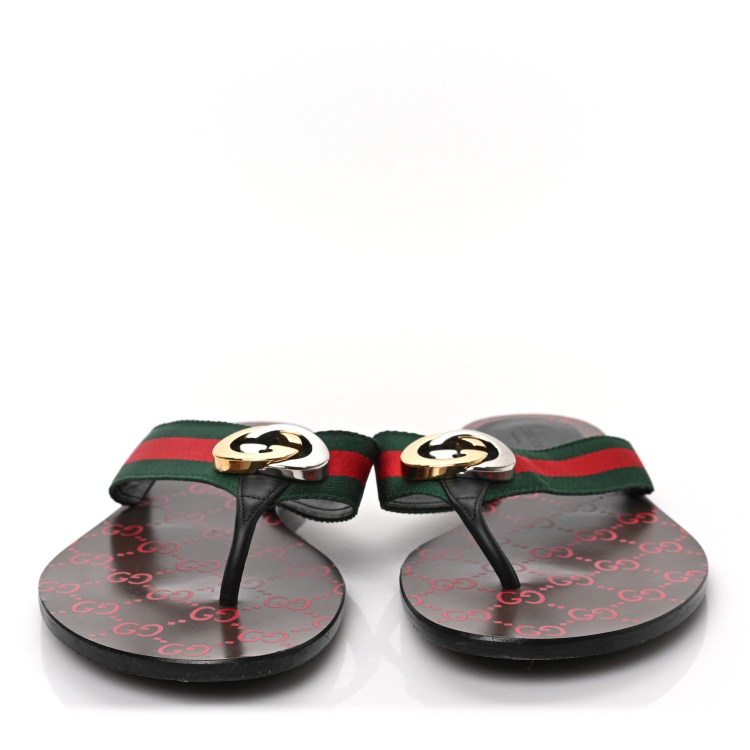 Gucci Nylon Calfskin Web GG Monogram Womens Thong Sandals 41 Green Red Cocoa 2 of 8