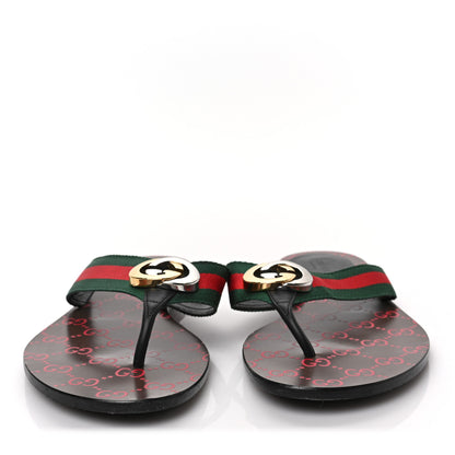 Gucci Nylon Calfskin Web GG Monogram Womens Thong Sandals 41 Green Red Cocoa 2 of 8