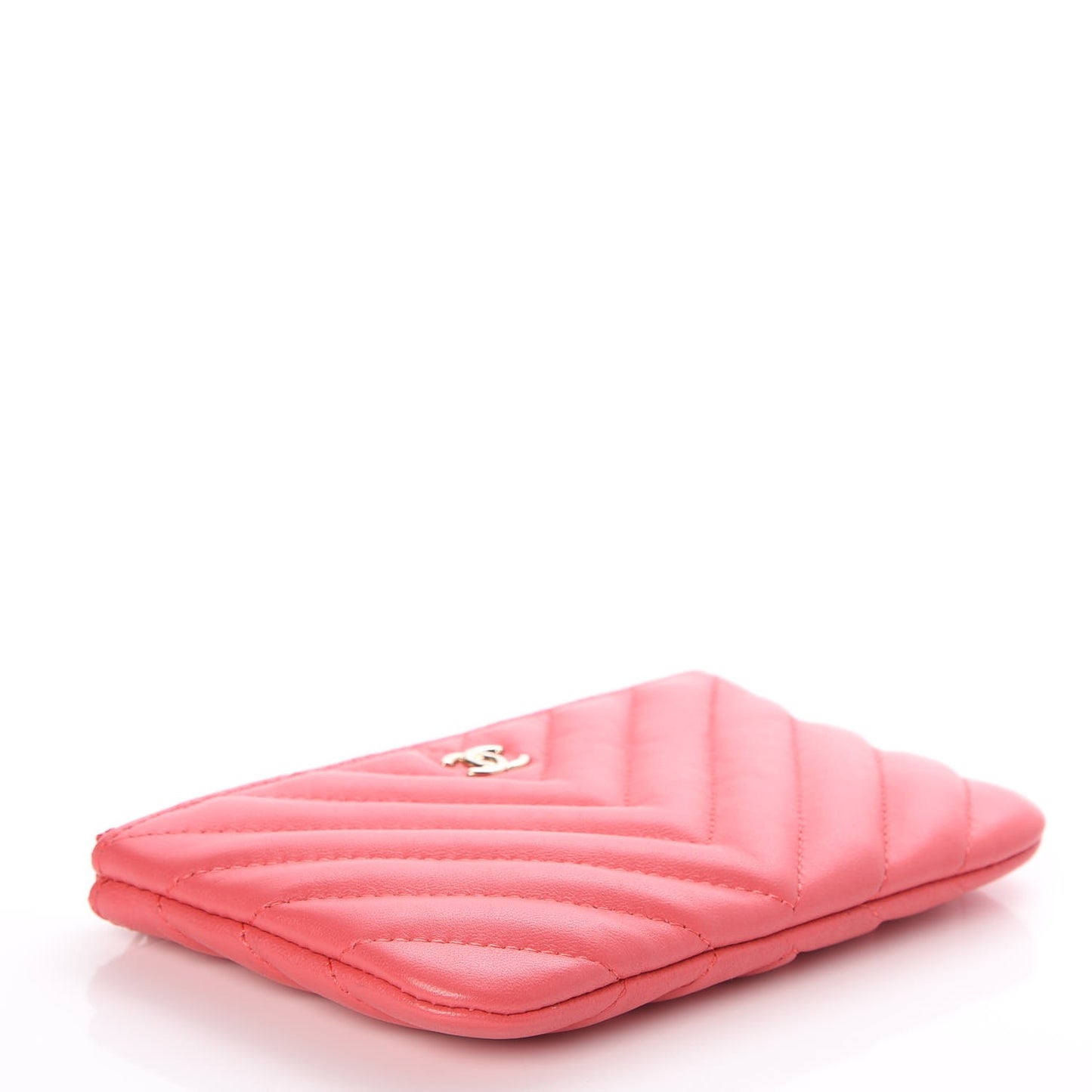 Lambskin Chevron Quilted Small Cosmetic Case Dark Pink
