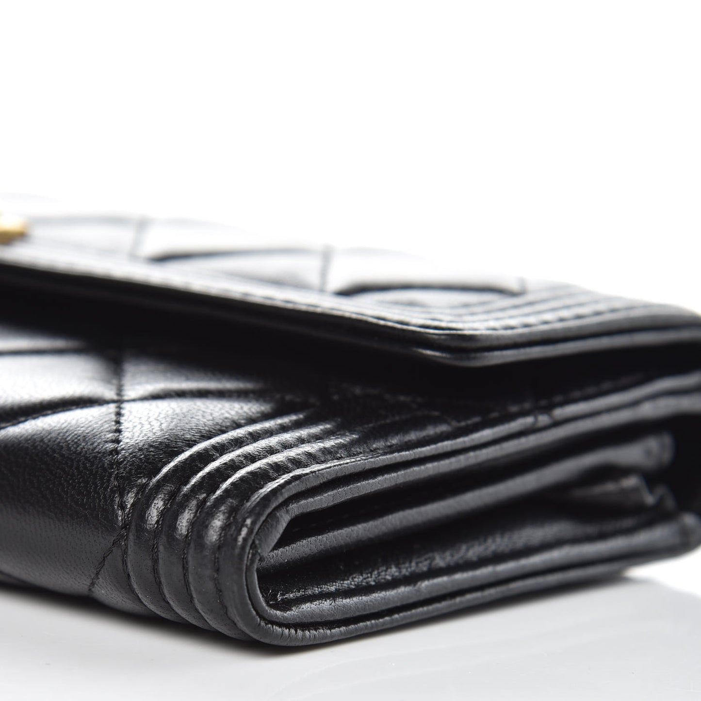 Lambskin Quilted Boy Flap Wallet Black