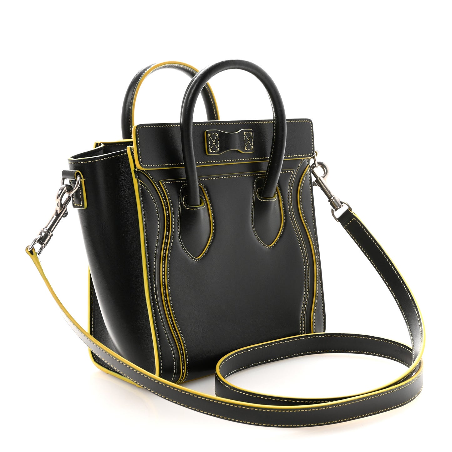 Satin Calfskin Nano Debossed Luggage Black Yellow