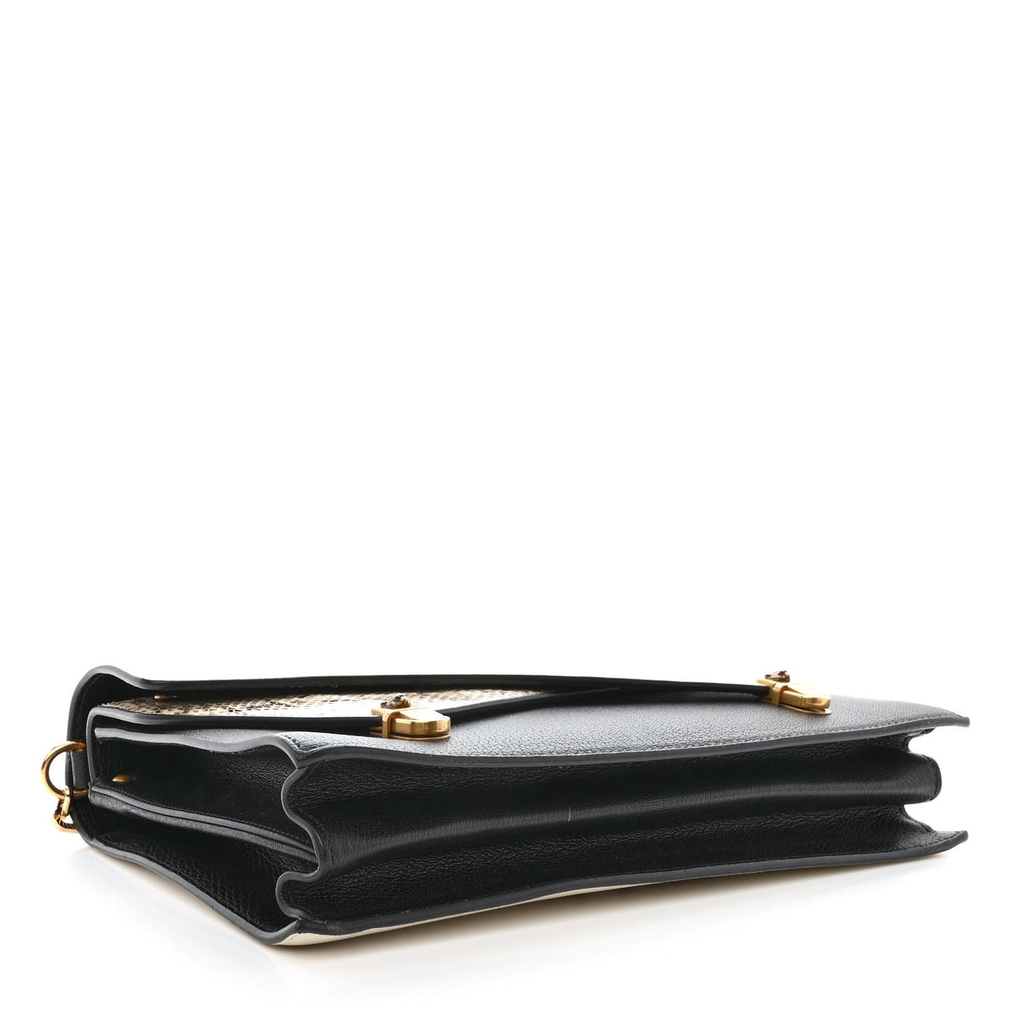 Calfskin Snakeskin Medium Ottilia Top Handle Bag Black White