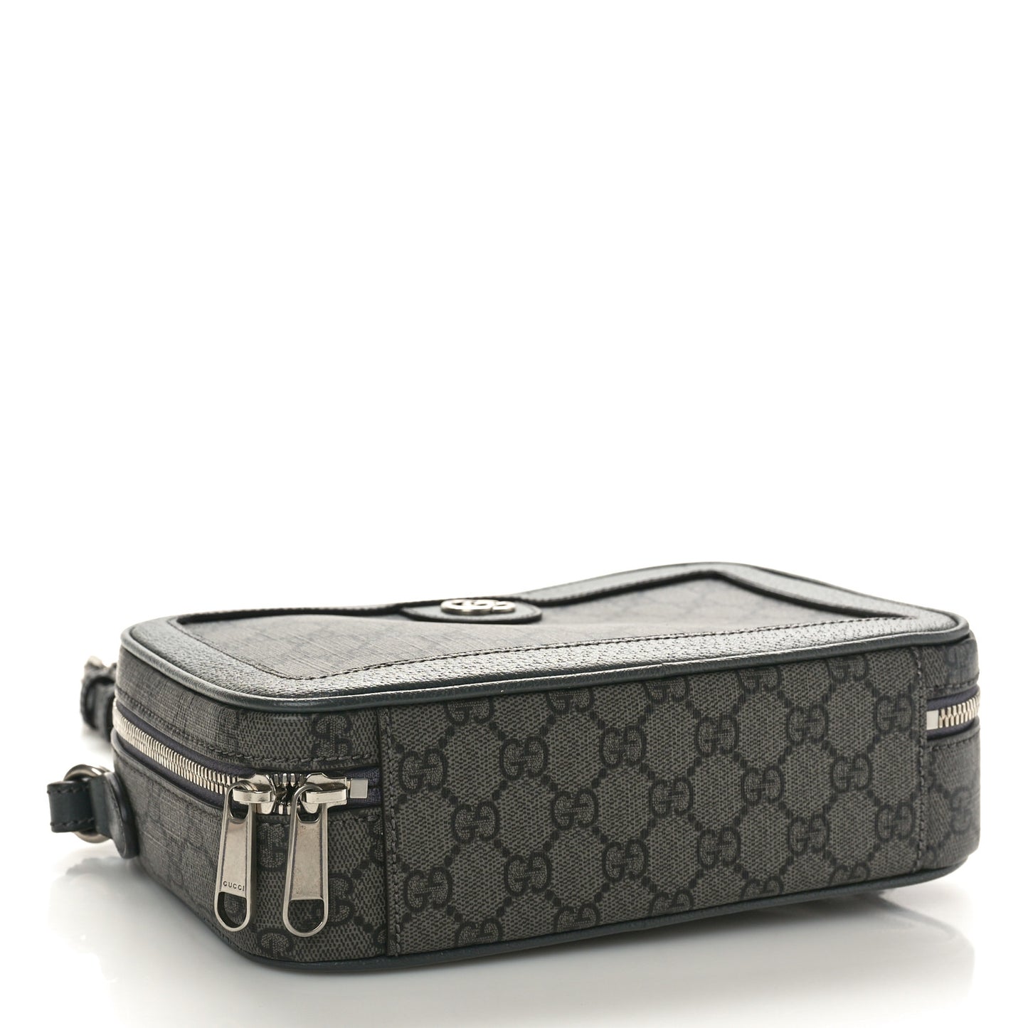 GG Supreme Monogram Textured Dollar Calfskin Small Ophidia Top Handle Shoulder Grey Black Graphite Grey