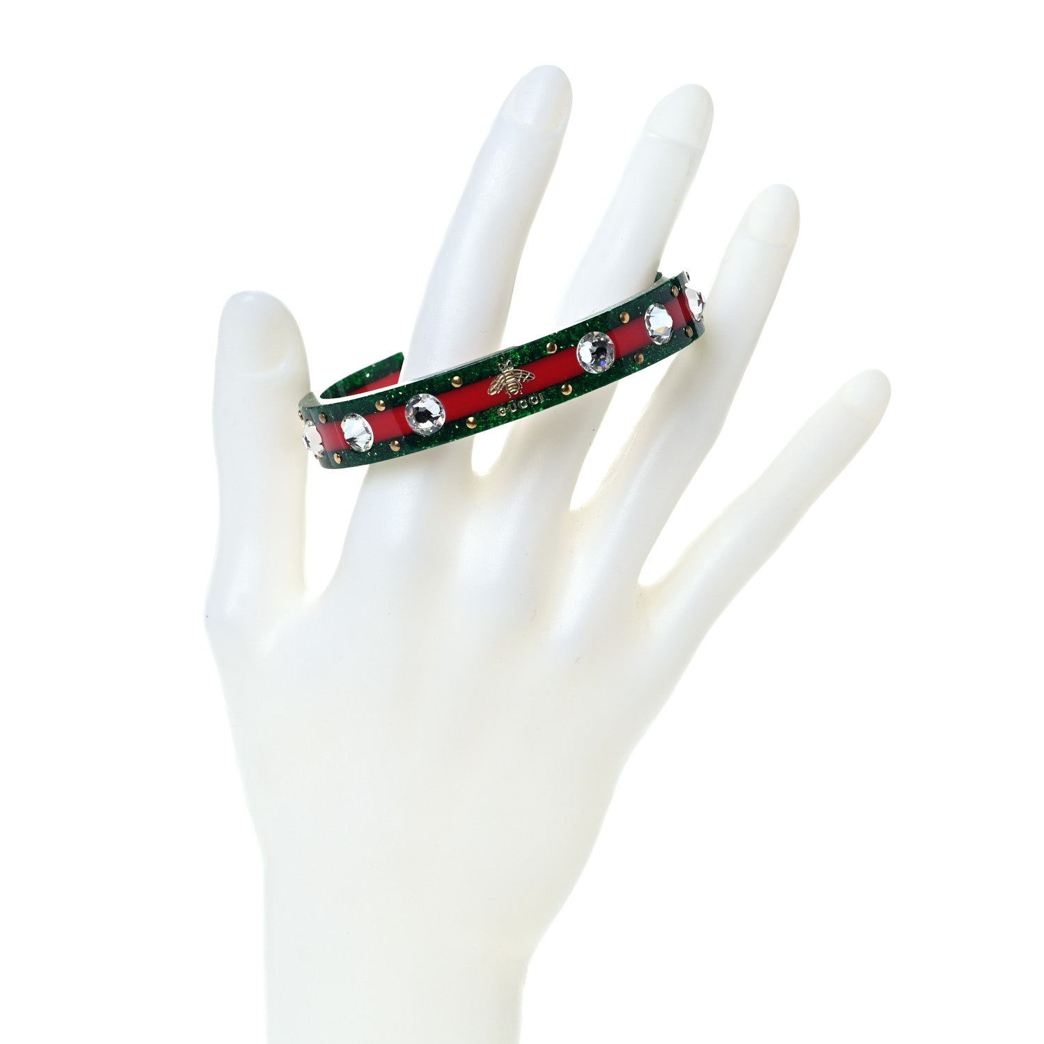 Gucci Crystal Web Cuff 18 Green Red 2 of 4