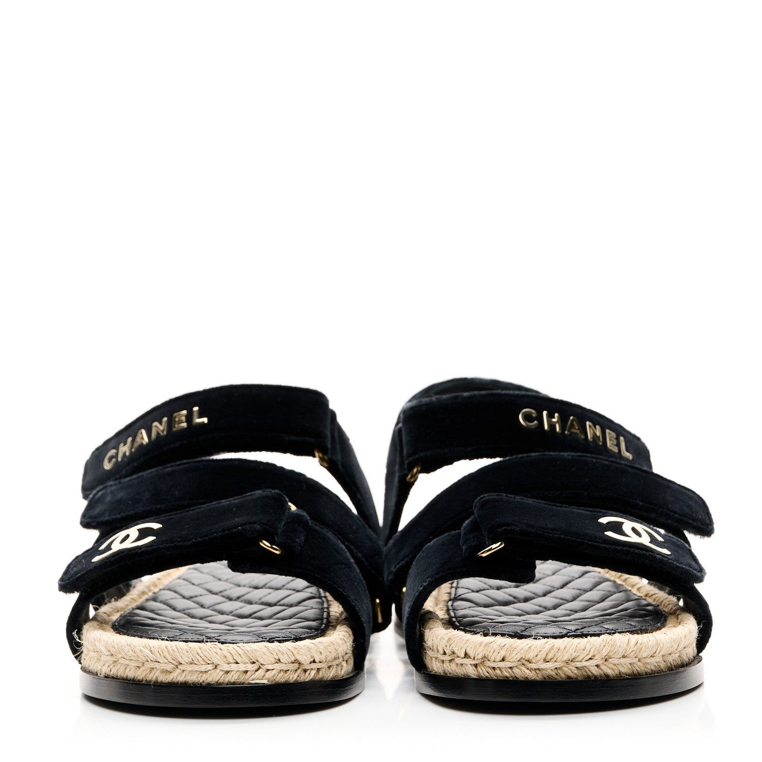 Chanel Velvet Lambskin CC Flat Sandals 40 Black 3 of 9