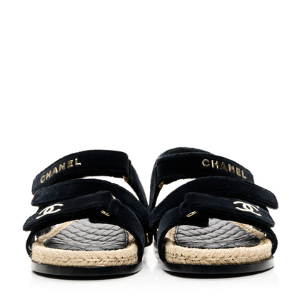 Chanel Velvet Lambskin CC Flat Sandals 40 Black 3 of 9