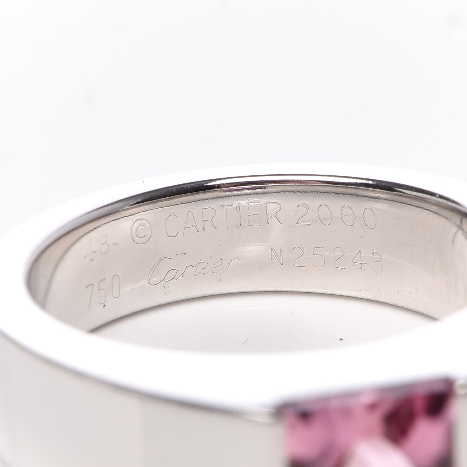 Cartier 18K White Gold Pink Tourmaline Tank Ring 48 4.5 5 of 5