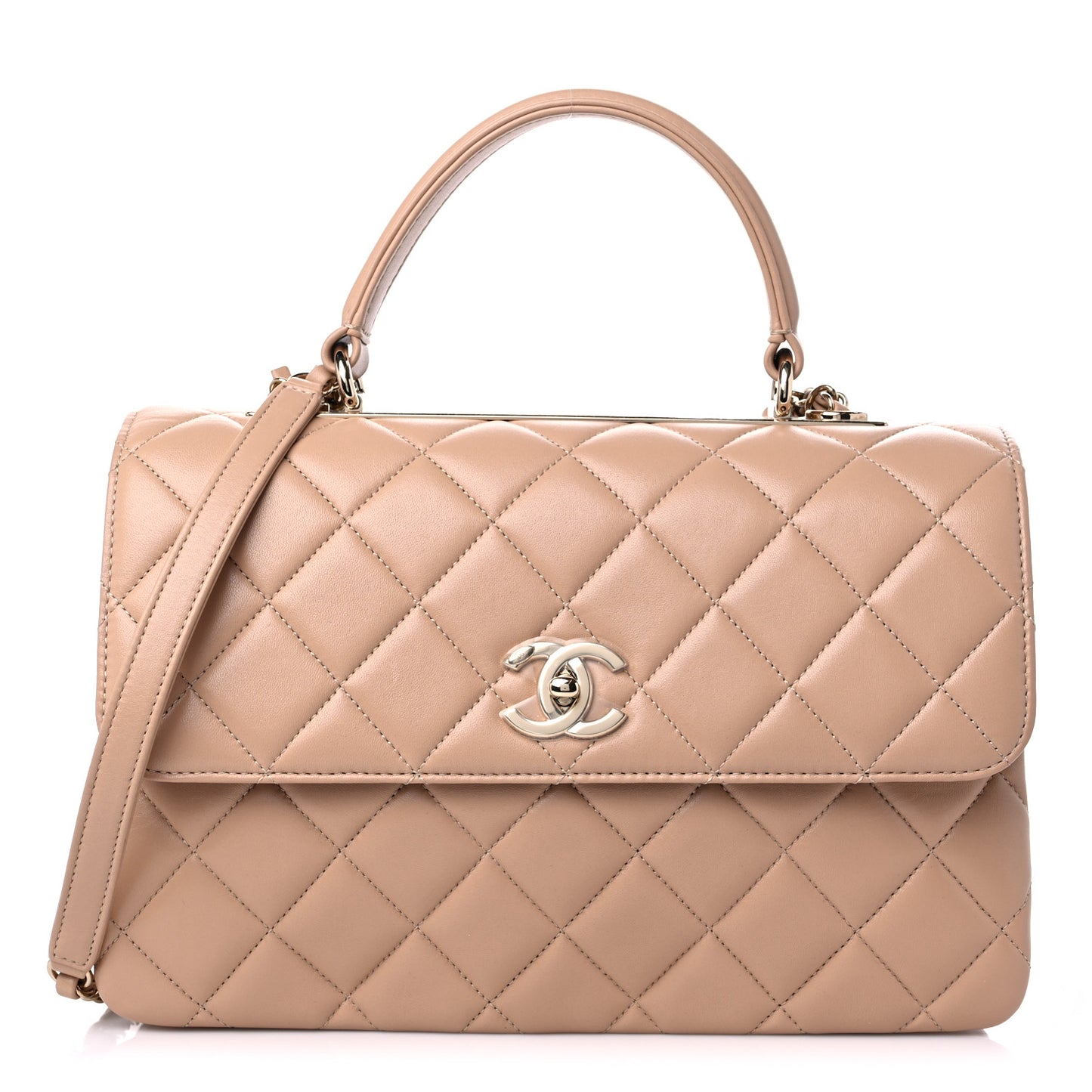 Lambskin Quilted Medium Trendy CC Flap Dual Handle Bag Beige