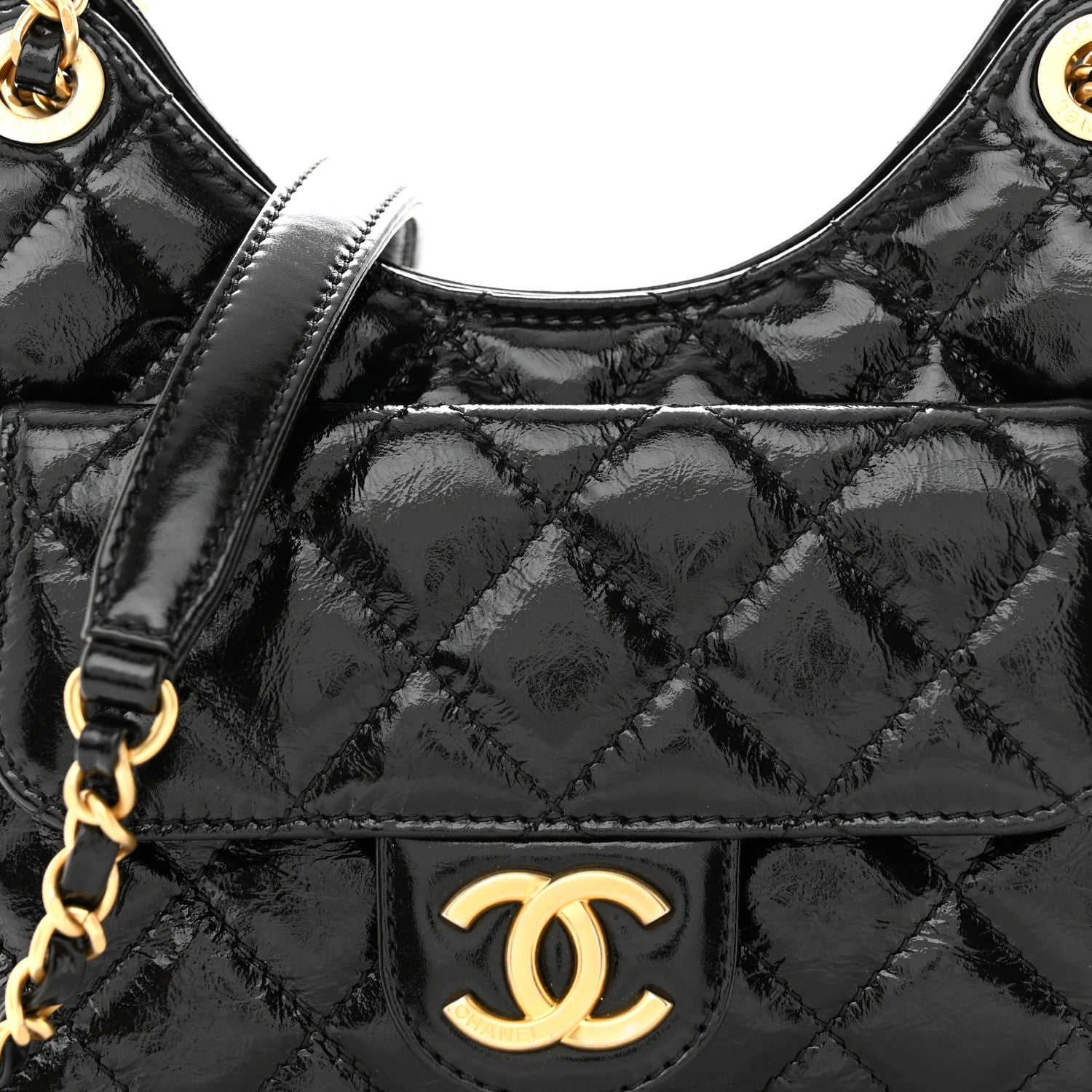 Chanel Shiny Crumpled Calfskin Quilted Small Wavy CC Hobo Black 8 of 11
